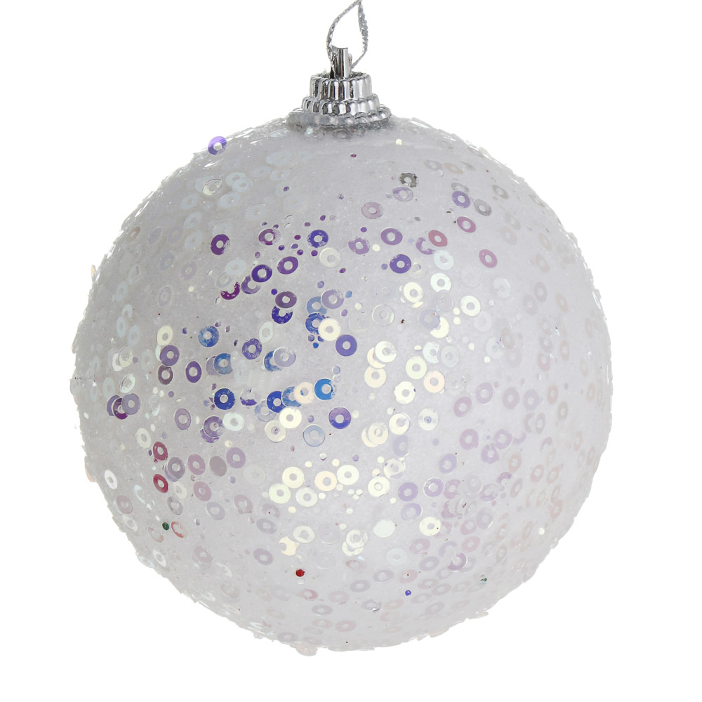 СНОУ БУМ Елочная игрушка шар, диаметр 8 см, белый с пайетками, пластик - #1