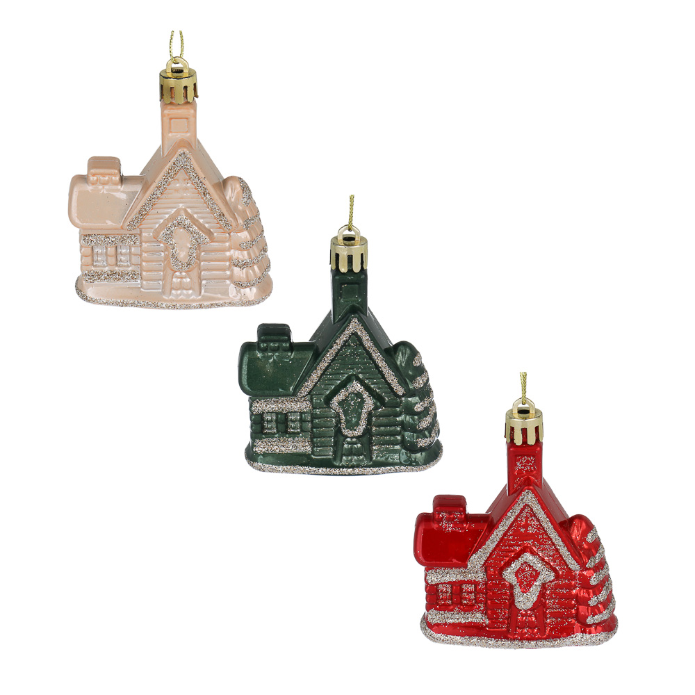 СНОУ БУМ Подвеска декоративная "Домик", 6.5х8х2.5 см, 1 шт, пластик, глиттер, 3 дизайна - #1