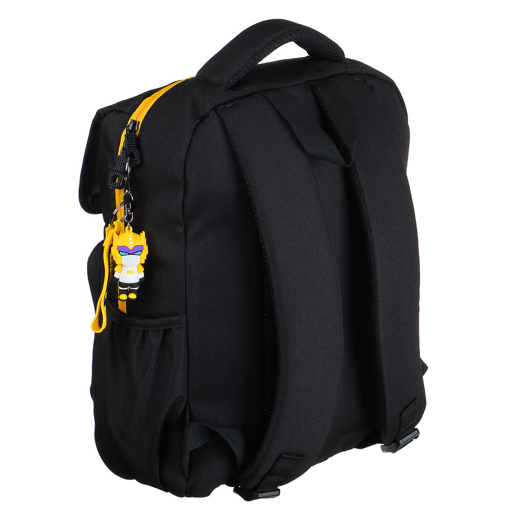 Рюкзак подростковый 40x30x14,5см, 1 отд., 4 карм., аппликации в форме лица, ножки, ПЭ, черный/желтый - #3