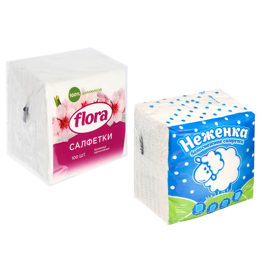 Салфетки бумажные Flora/Неженка,однослойные 100 шт, п/у - #1