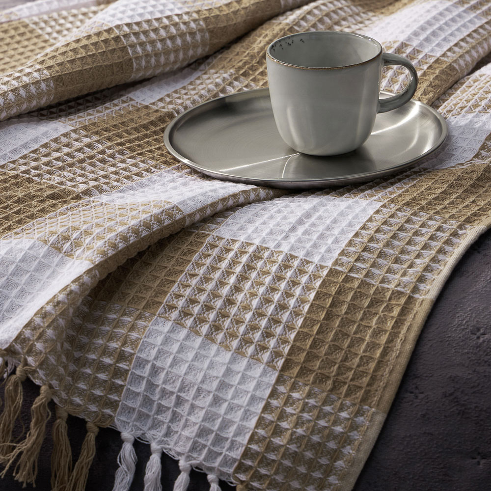 PROVANCE Basic Плед хлопок, 180х200см, клетка, бежевый - #12