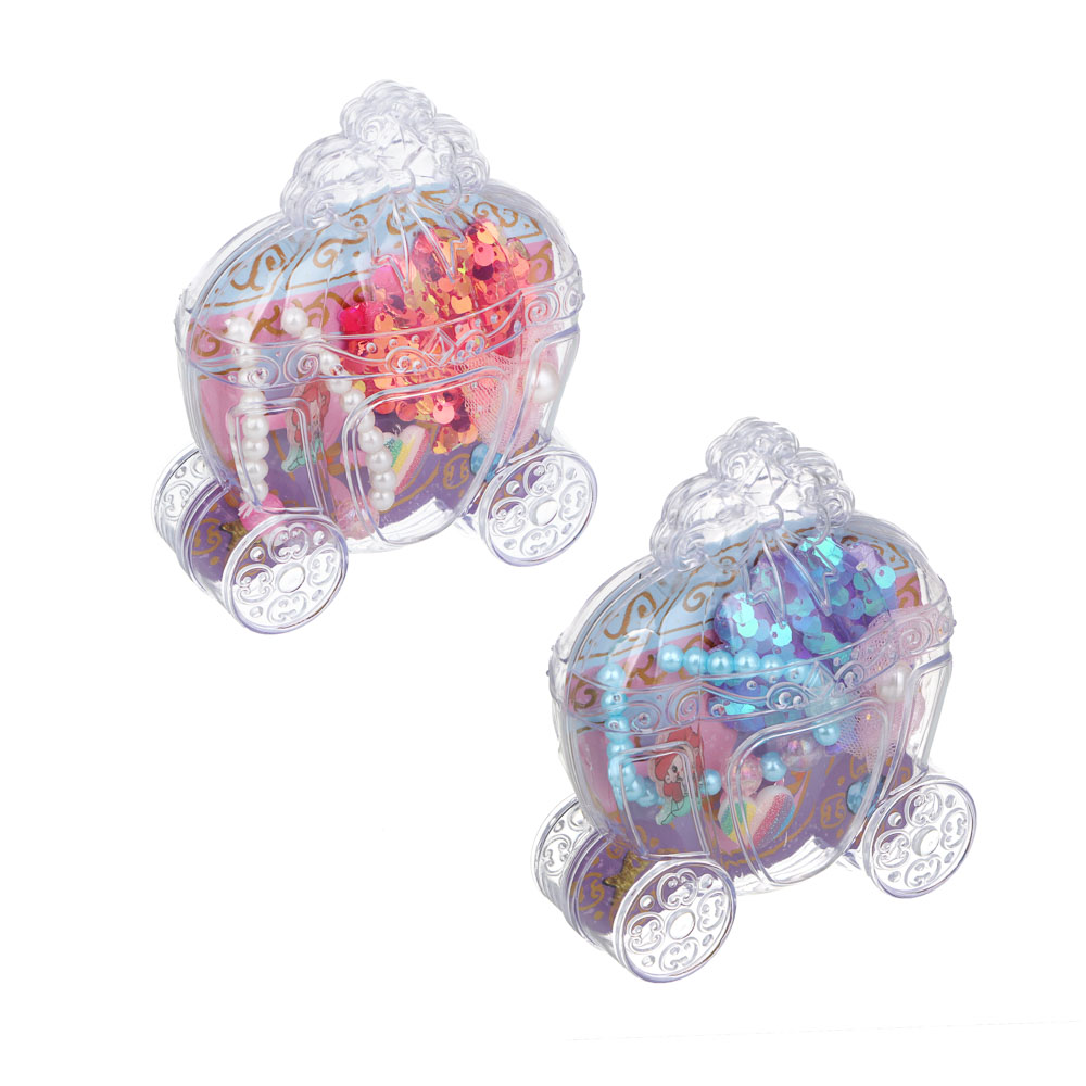 ИГРОЛЕНД Набор бижутерии в шкатулке "Карета" 4 пред., 9,5х3х12 см, пластик, металл, текстиль - #3