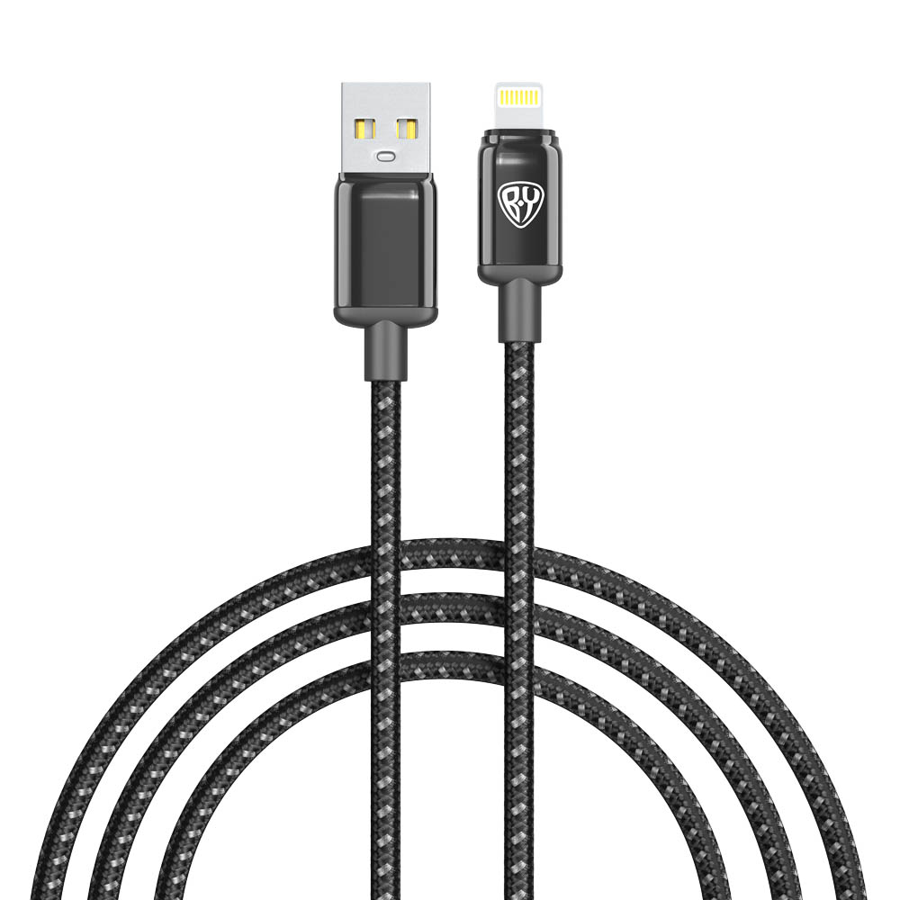 Кабель для зарядки USB(A)-iP BY ZINC, 12Вт, 1 м, 2.4A, нейлон, цинк. кон.,чёрный - #1