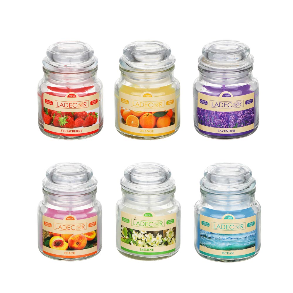 LADECOR Свеча ароматическая в стеклянном подсвечнике с крышкой, парафин, свеча 6x8,7 см, 6 цветов - #1