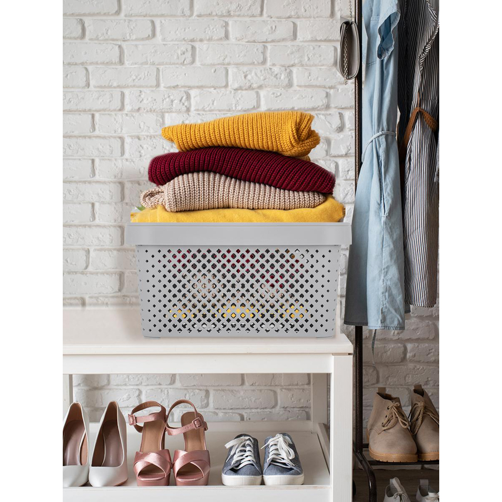 Корзина для хранения с крышкой Plast Team STOCKHOLM, 15 л серый шторм - #7