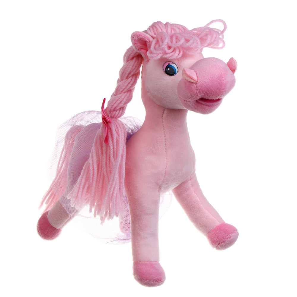 СНОУ БУМ Мягкий сувенир Лошадка с косичкой 22 см, розовая, полиэстер - #2