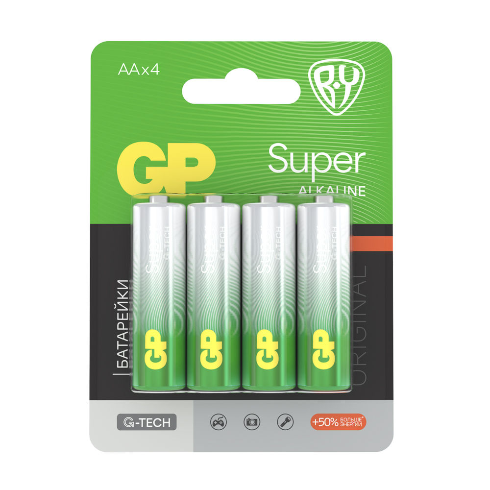 GP Super BY Original Батарейки 4шт, тип АА,15AGM-2CR в блистере - #1