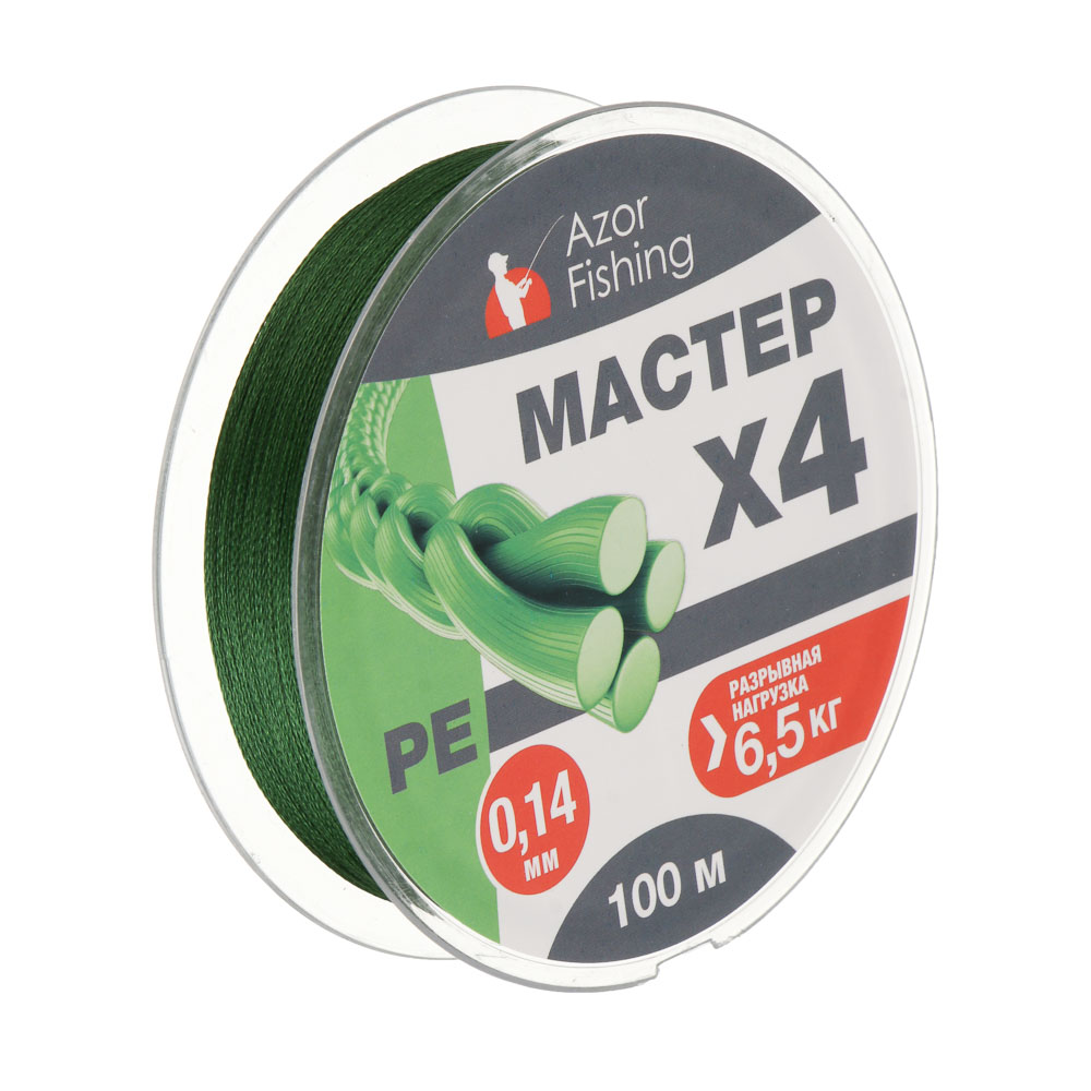 Леска плетеная "PE Мастер" тм AZOR FISHING, 100м, 0,14мм, 6,5кг, зеленая - #1