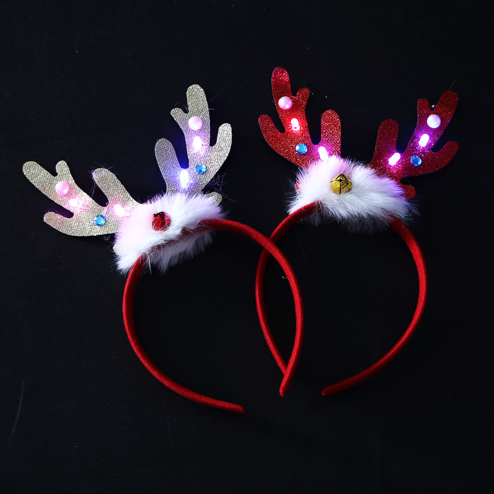 СНОУ БУМ Ободок светящийся с рожками, LED, диаметр 11см, пластик, полиэстер, батарейки, 1реж., 2диз. - #7