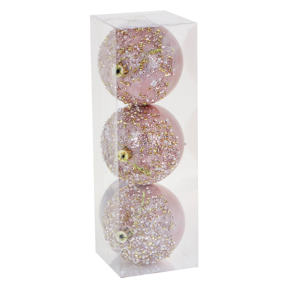 Премиум Набор жемчужных шаров Сноубум с декором, розовый и шампань, 3 шт - #4