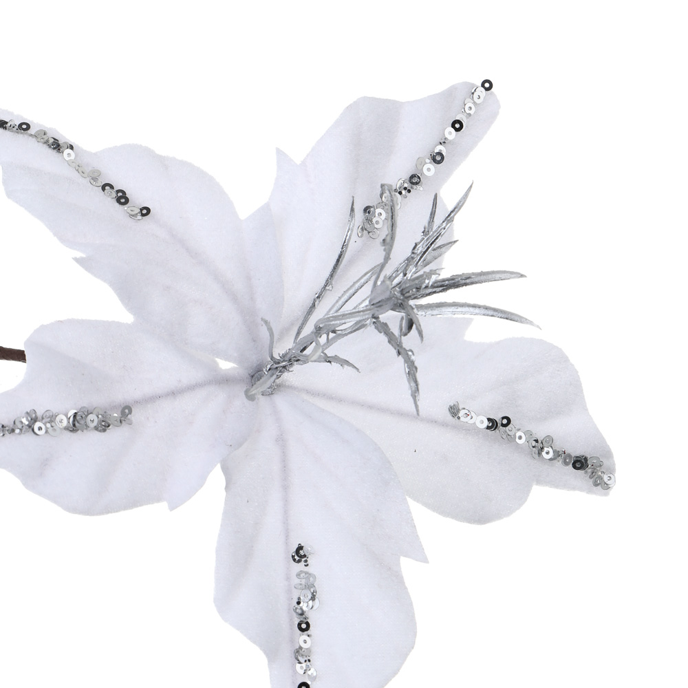 СНОУ БУМ Пуансетия 15 см на прищепке (5 лепестков), глиттер, металл, полиэстер, 26-605 - #2