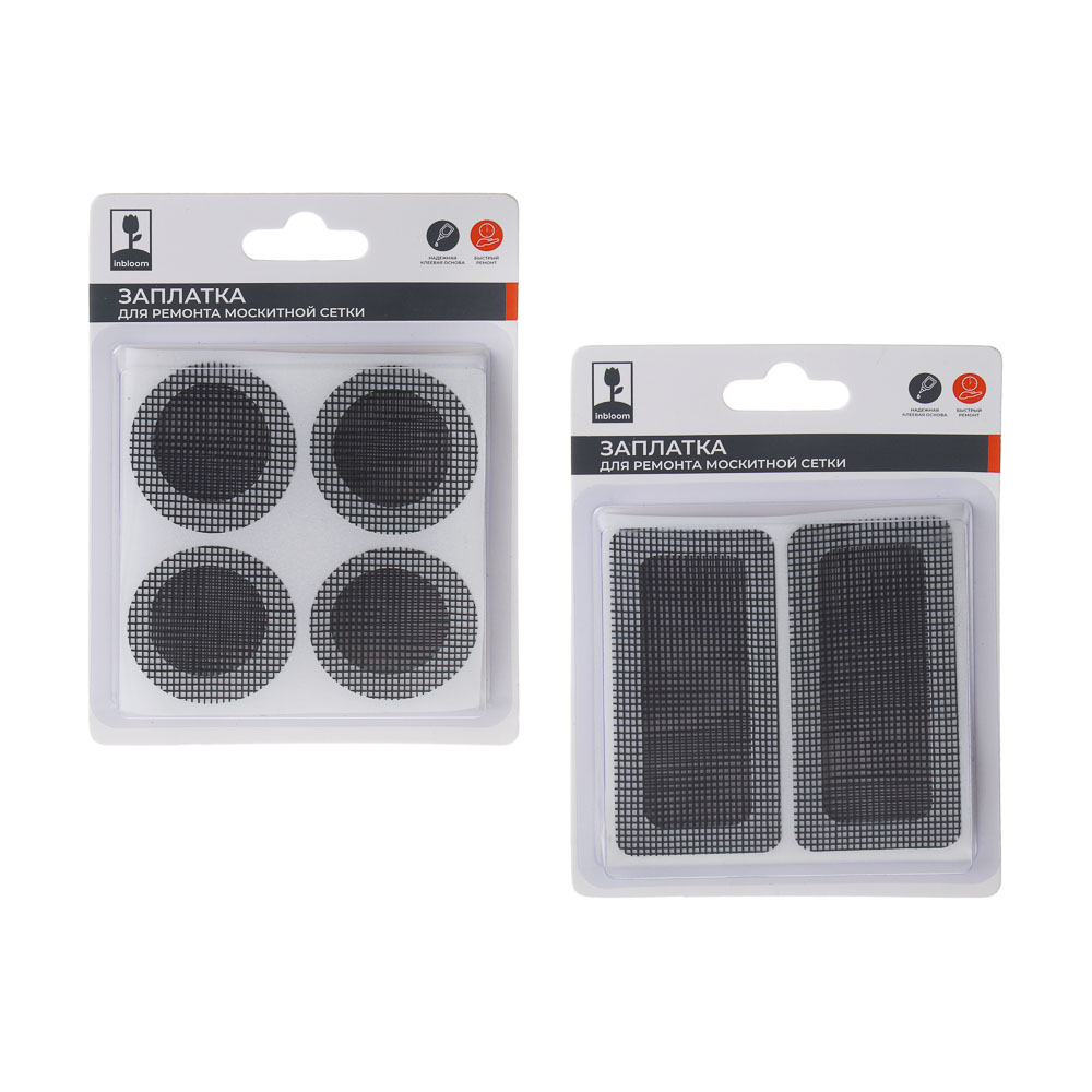 Заплатка для ремонта москитной сетки тм INBLOOM, 4х8,3см х 4шт / d4см х 8шт, стекловолокно - #1