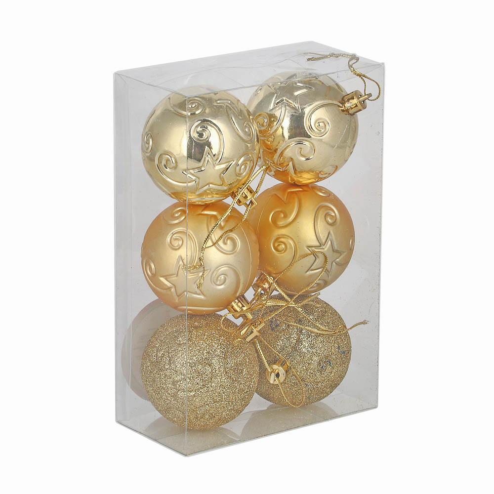 СНОУ БУМ Набор формовых шаров 6шт 6см, золото, 2 дизайна, пластик - #4