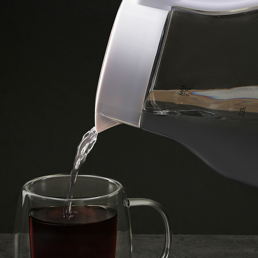 LEBEN Чайник электрический 1,7 л., 2200 Вт., стекло, белый пластик - #13