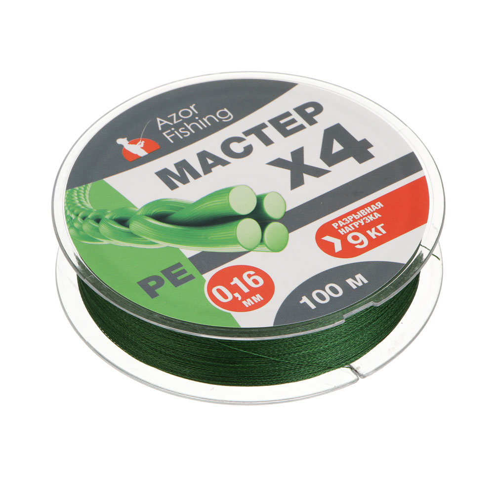 Леска плетеная "PE Мастер" тм AZOR FISHING, 100м, 0,16мм, 9,0кг, зеленая - #3
