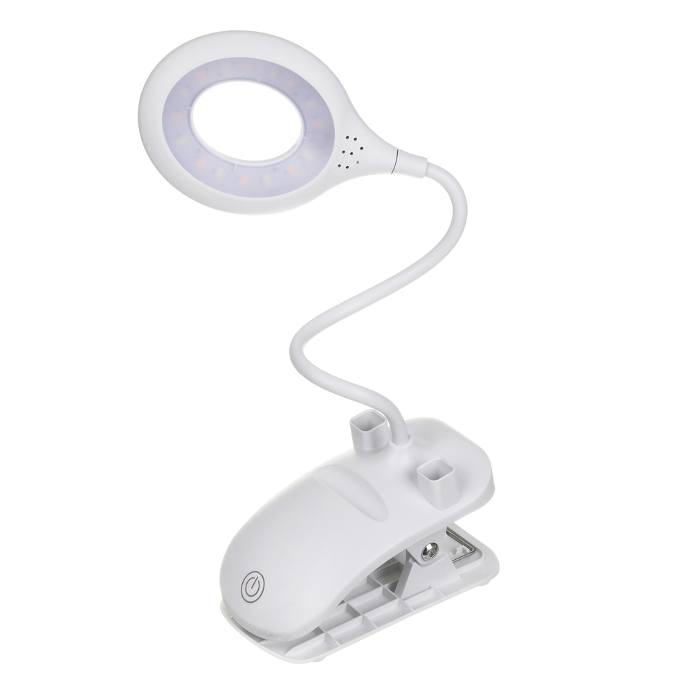 FORZA Лампа настольная, 16 LED, питание USB, с зажимом, кабель 1.5м, 1200Lux, аккум.1200мАч, белая - #1