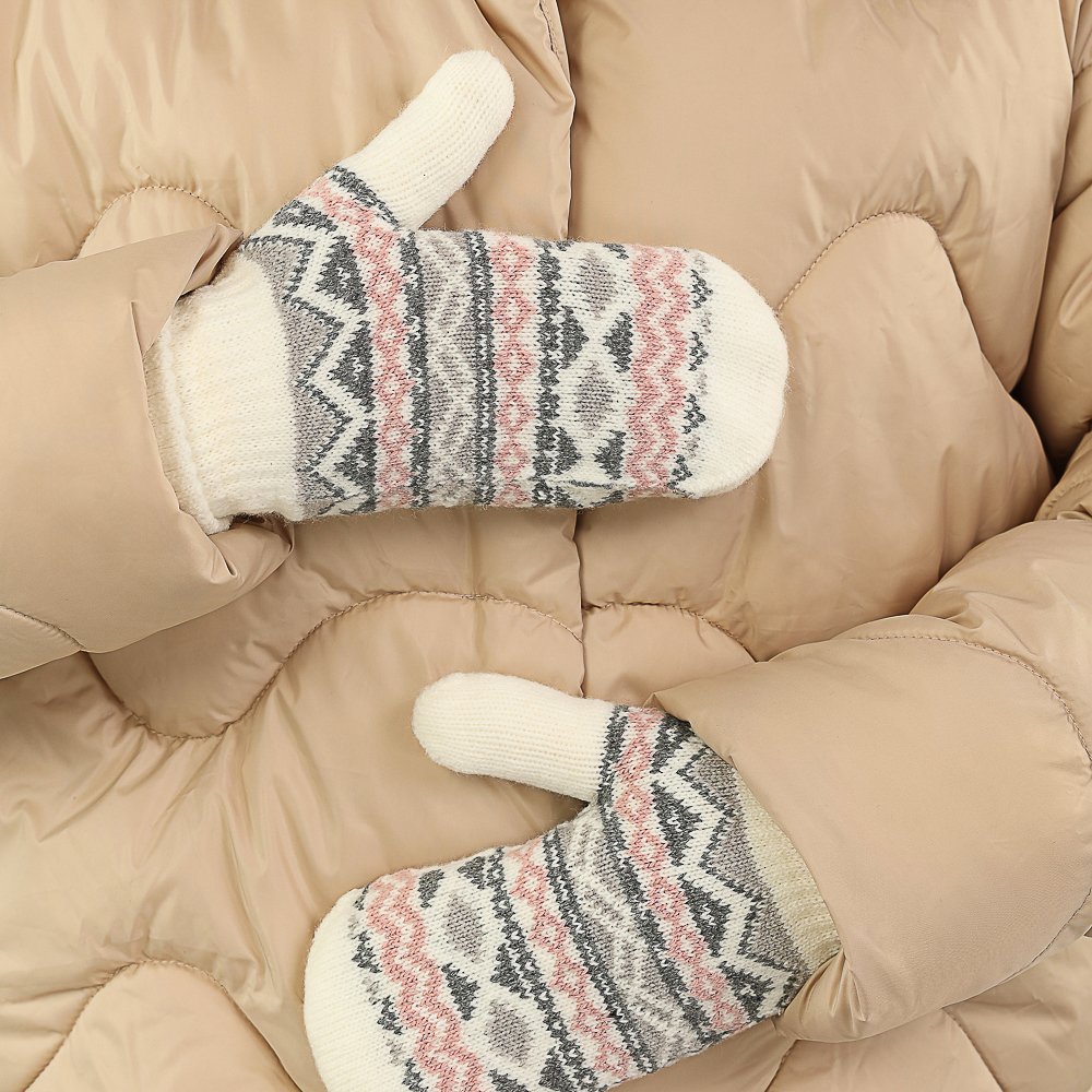 GALANTE Варежки женские вязаные с манжетами на флисе с орнаментом, р-р 18-20, 2 цвета, СЗПВ24-45 - #7