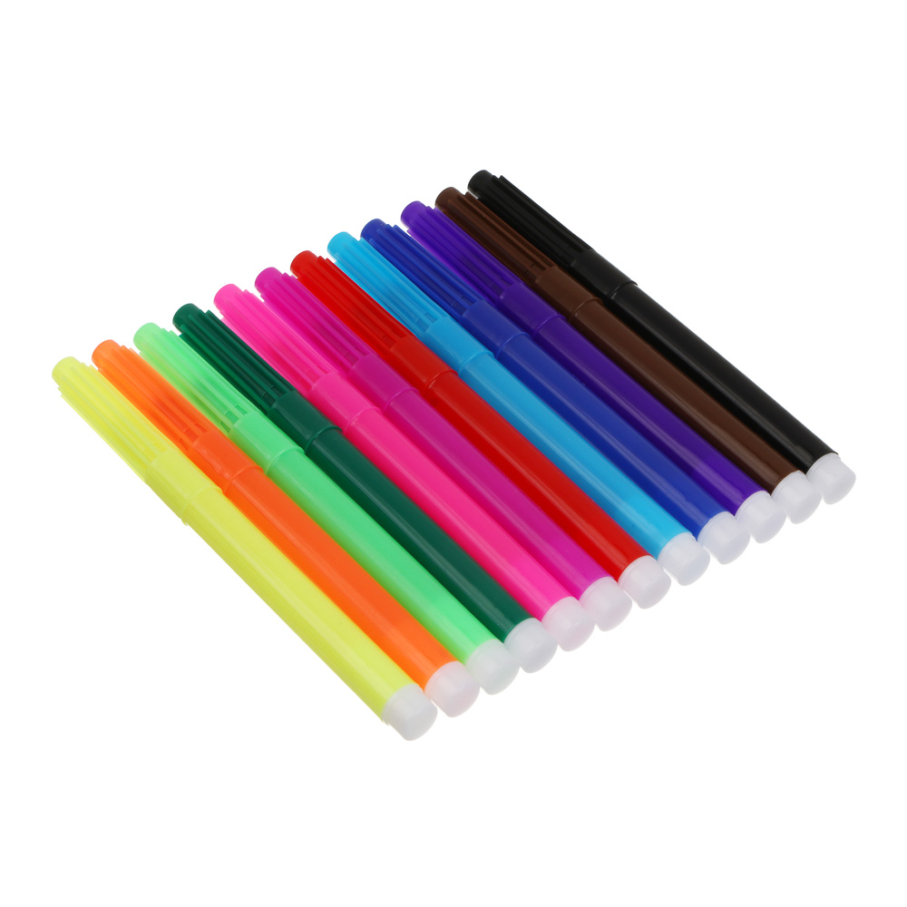 Фломастеры 12цв. FLOMIK утолщенные, 14см, D=1см, наконечник 3мм, ПВХ - пенал - #6