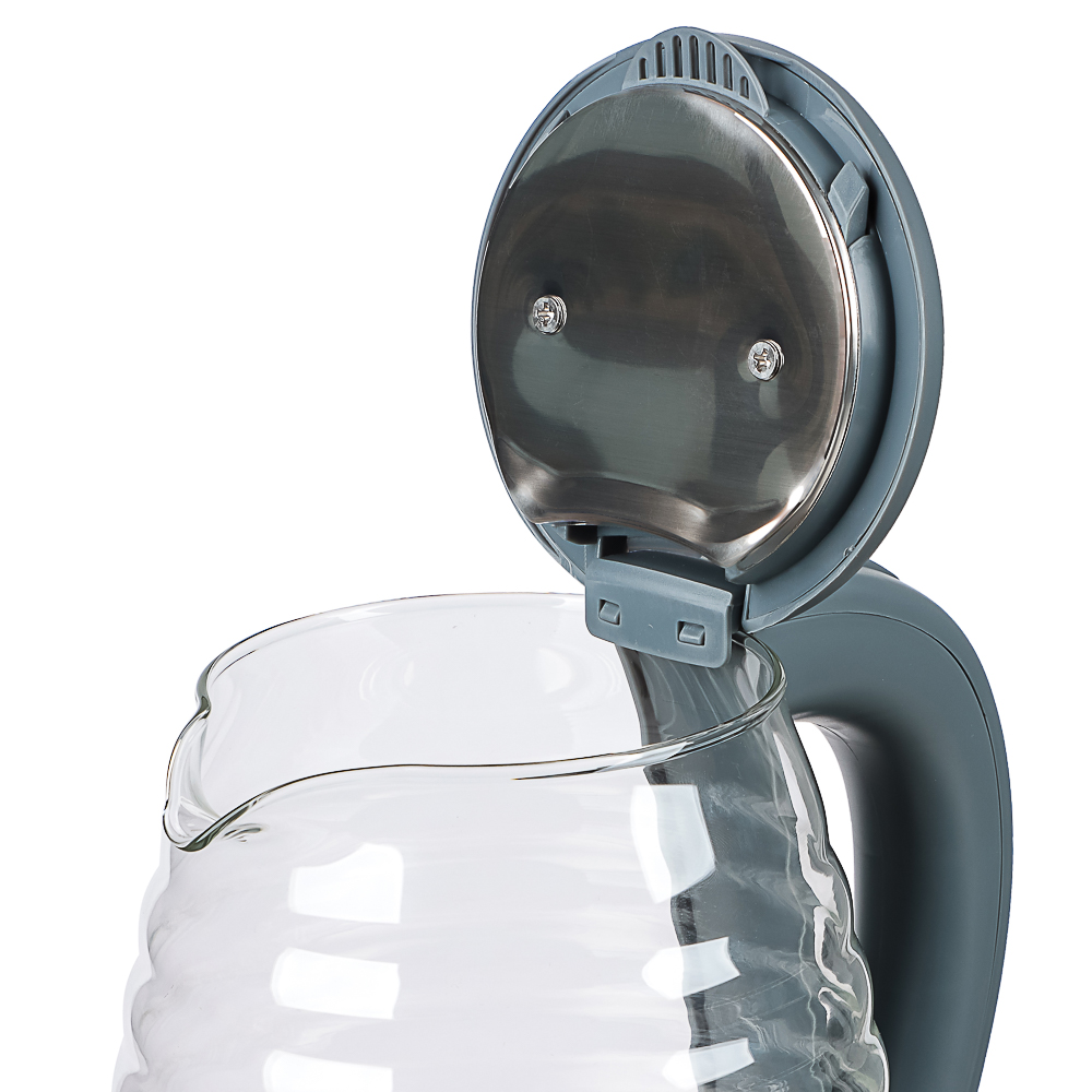 LEBEN Чайник электрический 1,8л стекло, серый, рифленое стекло - #5