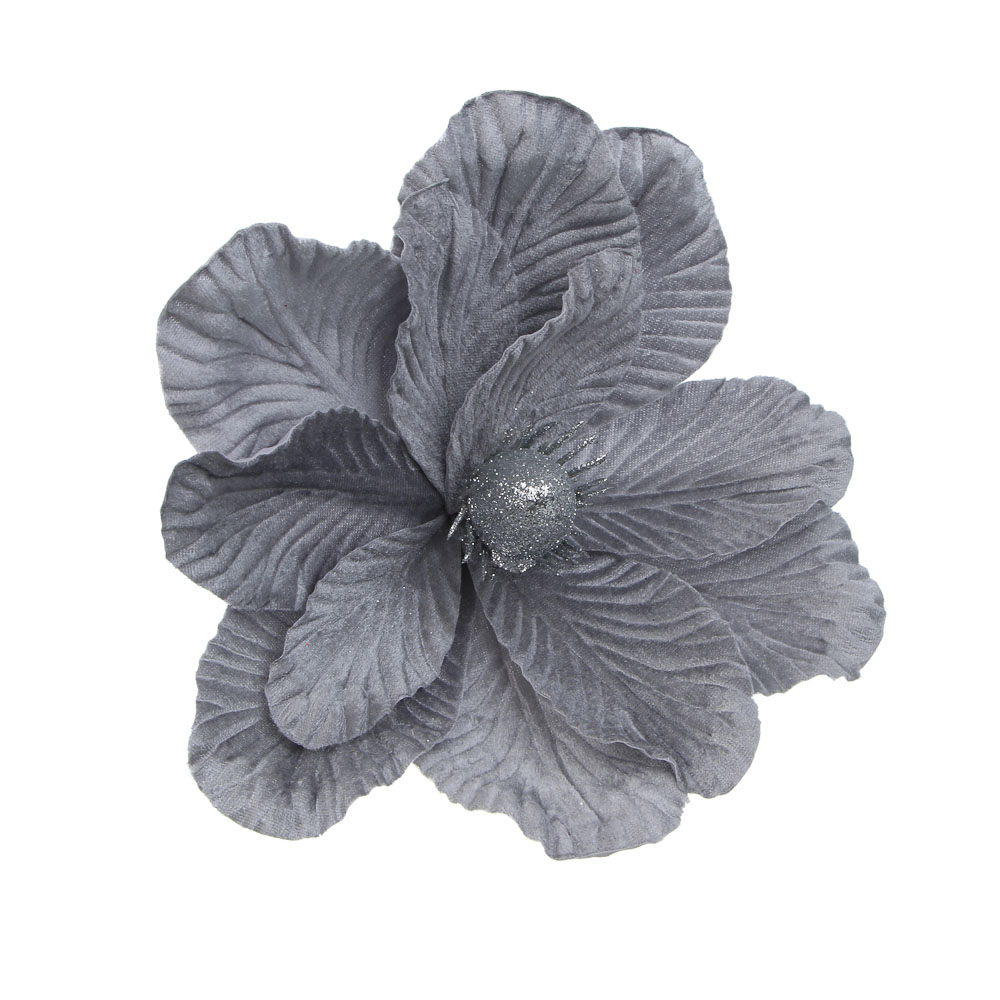 СНОУ БУМ Цветок Магнолия на клипсе 22 см, металл, полиэстер, глиттер, цвета в ассортименте, 3 цвета - #2