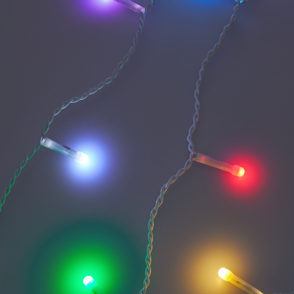 СНОУ БУМ Гирлянда эл. бахрома 2.5x0.35х0.55x0.75м, 80LED,мульти MIX, 8 реж, ПВХ белый, коннект, 220В - #10