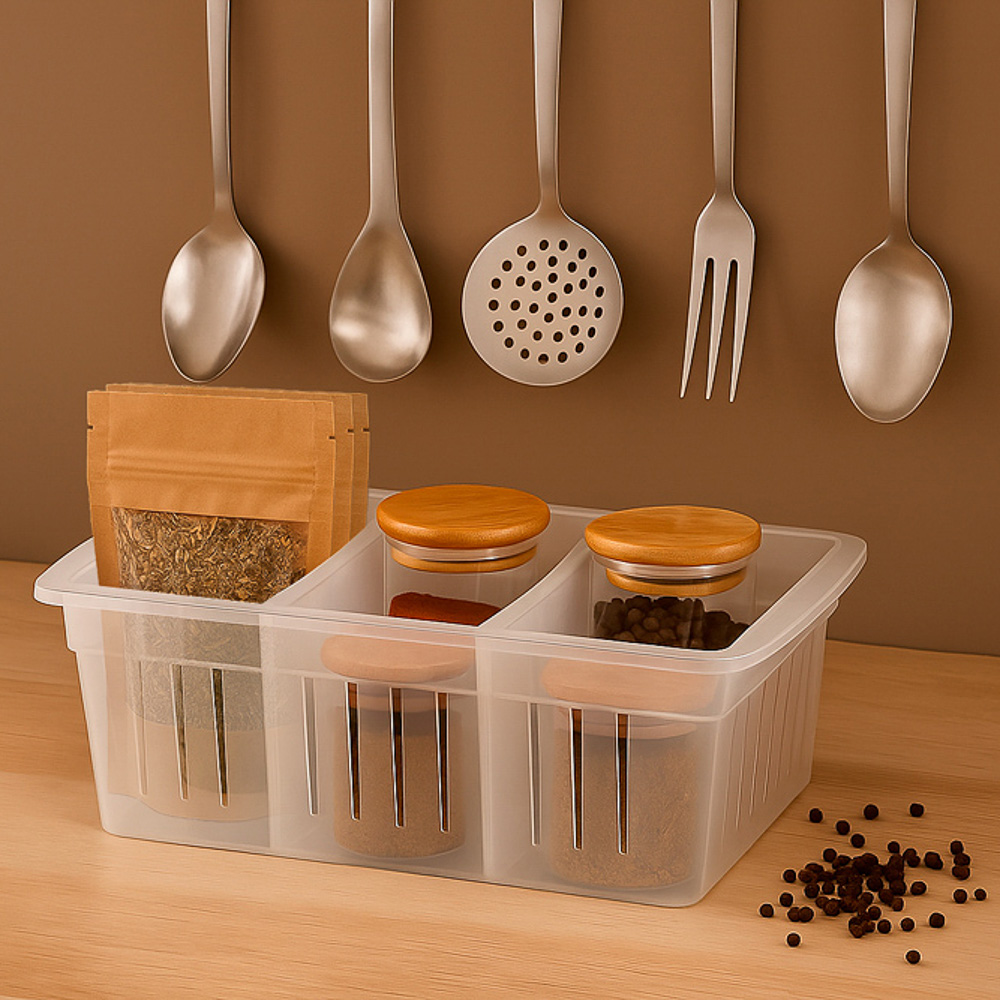 Корзинка для специй 3 секции 27x15x10см, пластик - #9