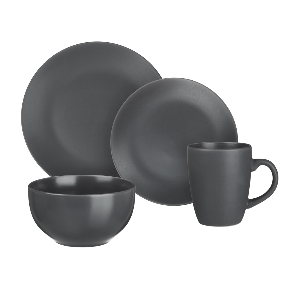 MILLIMI Набор стол.посуды 16пр(тар26см*4, тар20см*4, салатн650мл*4, кружка340мл*4) керамика, серый - #1