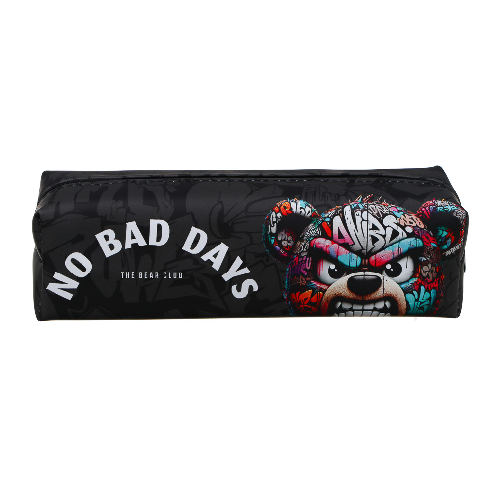 Пенал прямоугольный, 21x6x6см, "Злой Мишка", искусственная кожа с печатью - #2