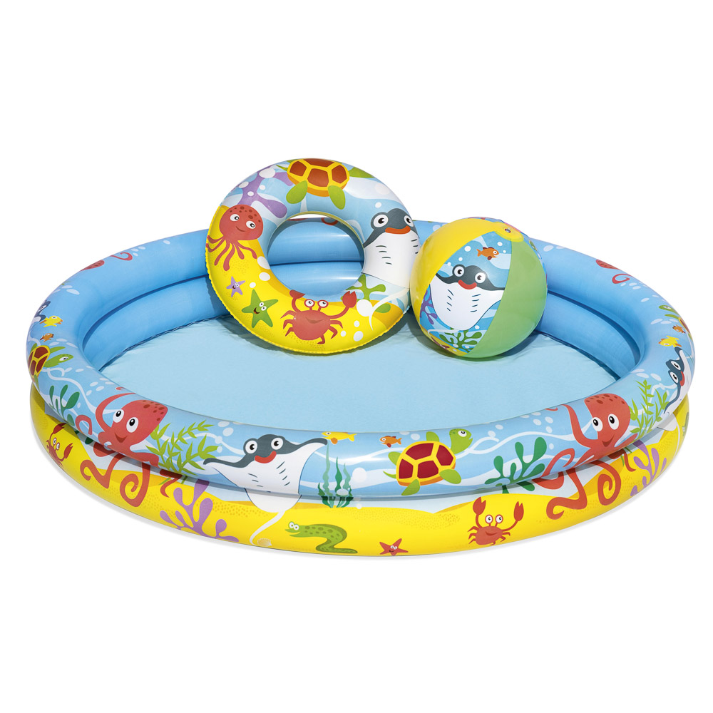 Бассейн надувной Bestway, детский + набор (круг для плавания, мяч) - #1