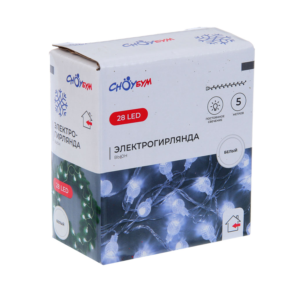 СНОУ БУМ Гирлянда эл. вьюн 5м, 28LED, белый, постоянное свечение, ПВХ прозрачный, 220В - #5