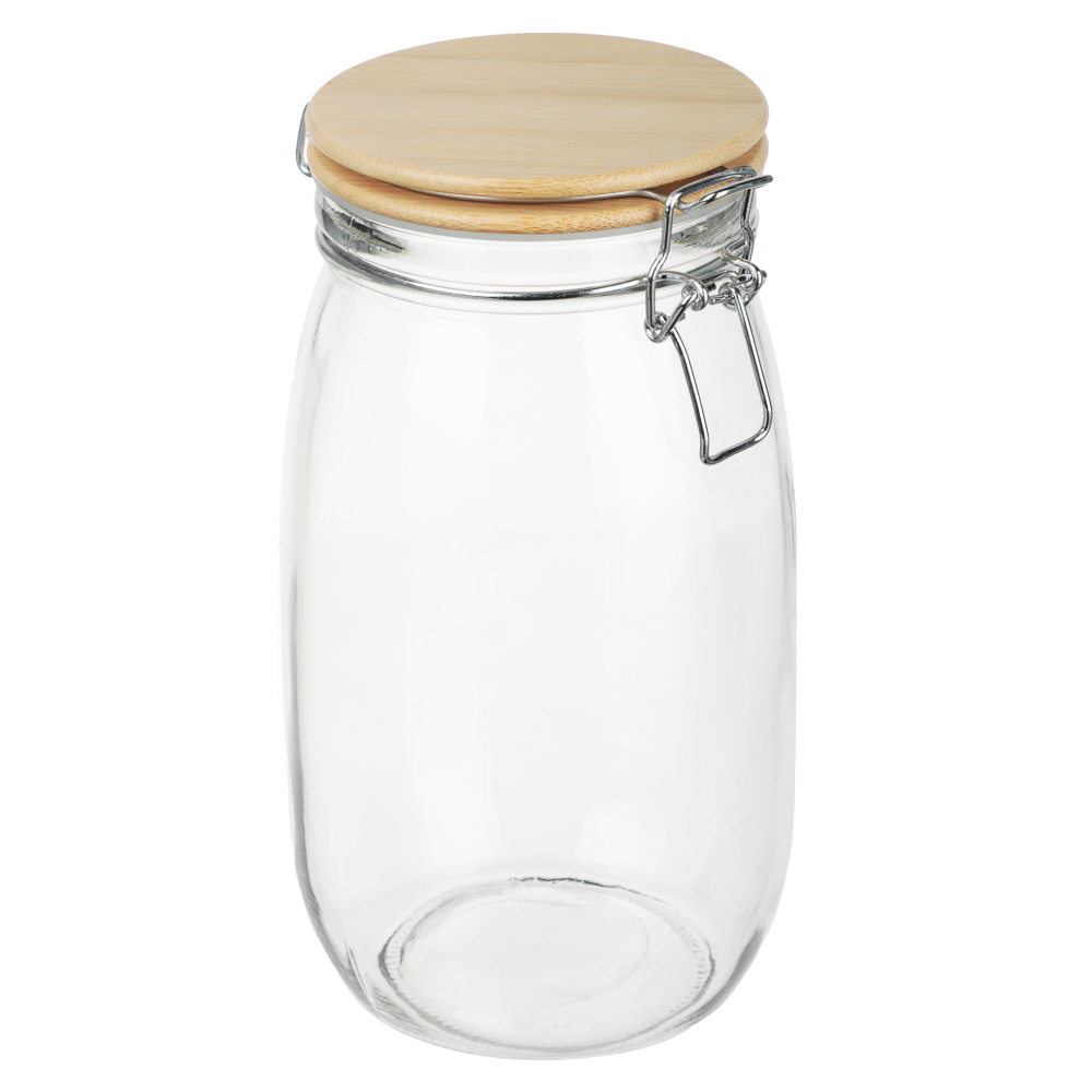 Банка для сыпучих продуктов 1500мл 12x22см, стекло, крышка бамбук - #3