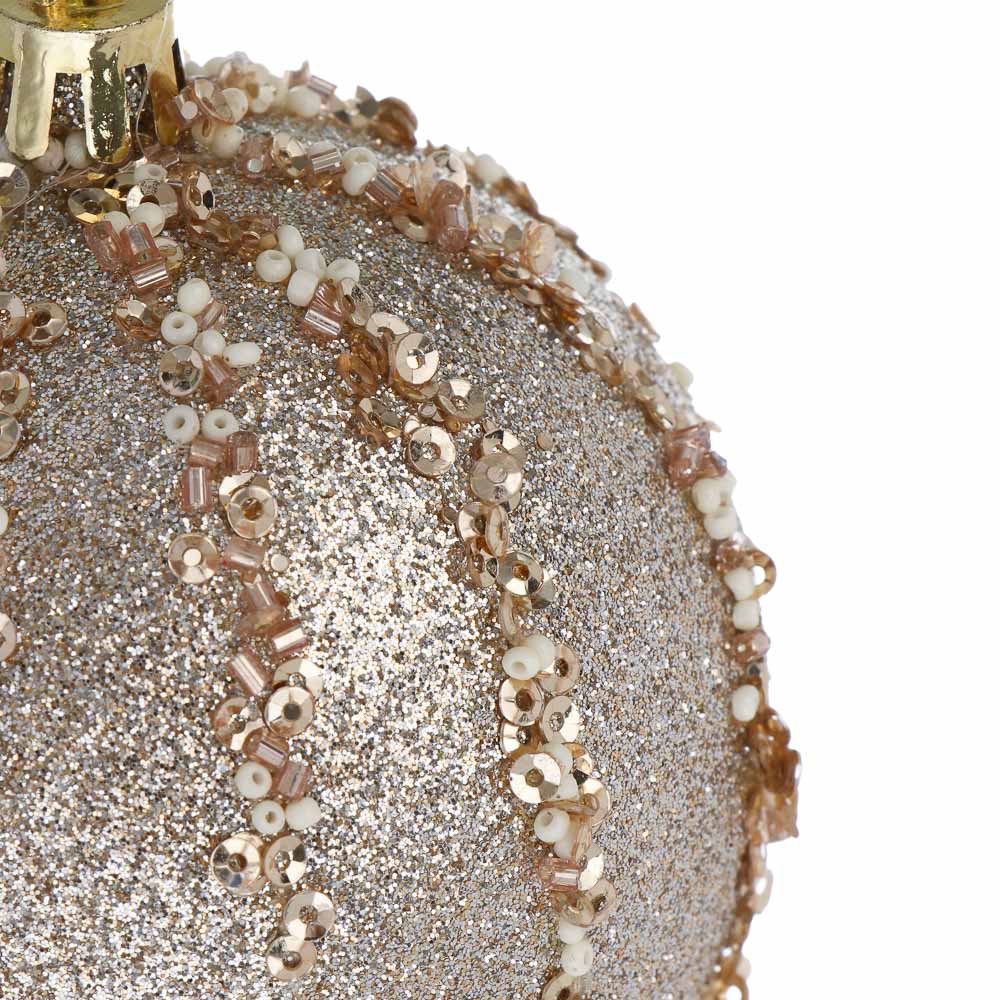 СНОУ БУМ Шар пластик 8 см, шампань, с полосками - #3