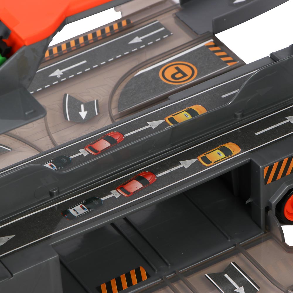 ИГРОЛЕНД Городской автовоз с треком, 5 машин, дорожные знаки, ABS, металл, 46,5х13х21 см - #6