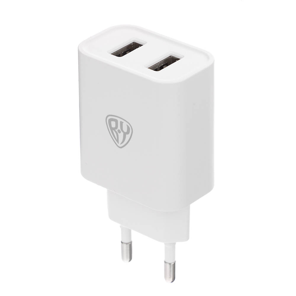 BY Сетевое зарядное устройство Double 10Вт, 2xUSB, 2А, 5В,110-240В, 50-60Гц, пластик белый - #3