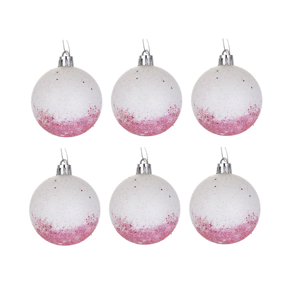 СНОУ БУМ Набор шаров 6 см, 6 шт, розовый-белый, подвес, 26-177 - #1