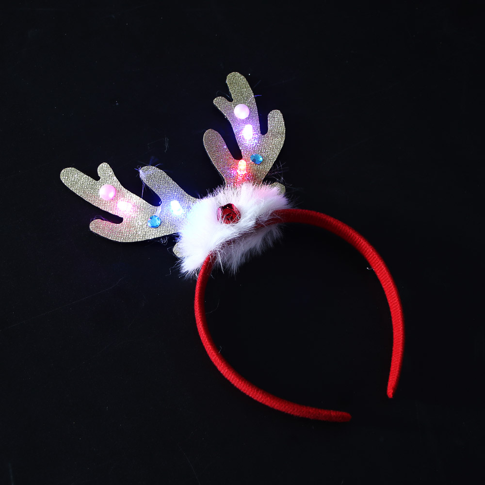 СНОУ БУМ Ободок светящийся с рожками, LED, диаметр 11см, пластик, полиэстер, батарейки, 1реж., 2диз. - #8