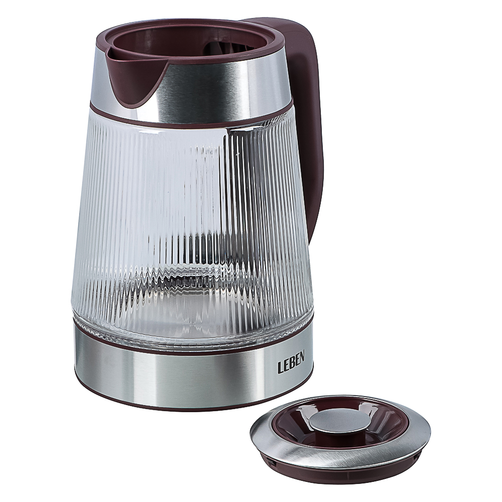 LEBEN Чайник электрический стеклянный 1,8л 1850 Вт рифленое стекло, бордовый - #5