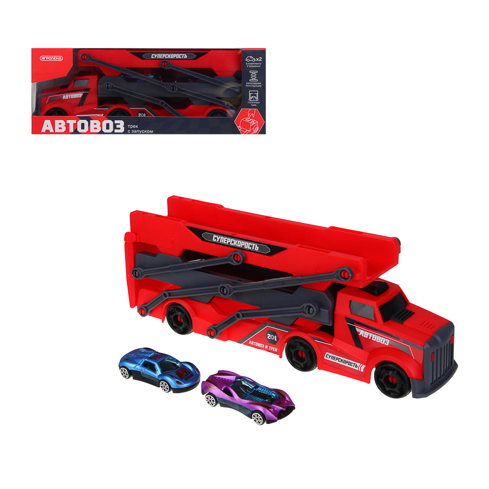 ИГРОЛЕНД Автовоз трек с запуском, РР, АБС, 28,5х8х10,5 см, 3 дизайна - #1