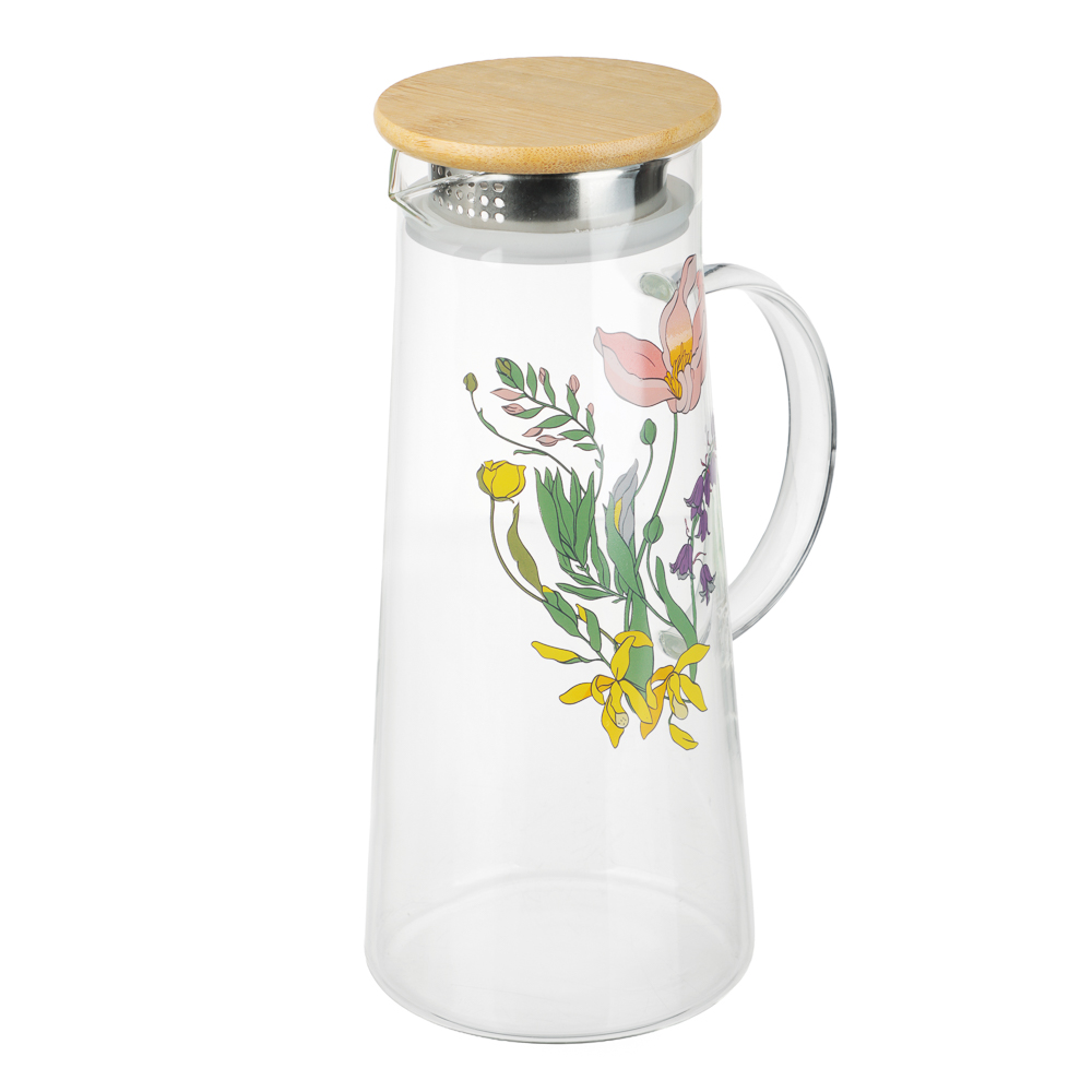 Кувшин с металлическим фильтром бамбуковая крышка тм SATOSHI Ботаника, 1500мл, стекло - #4