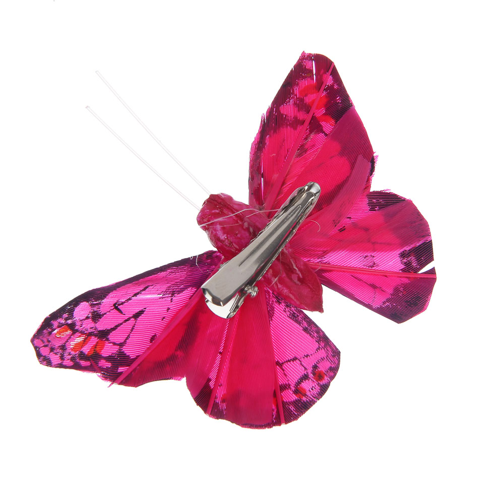 Бабочка декоративная на прищепке тм INBLOOM, набор 2шт, 8 см, перо, металл - #6