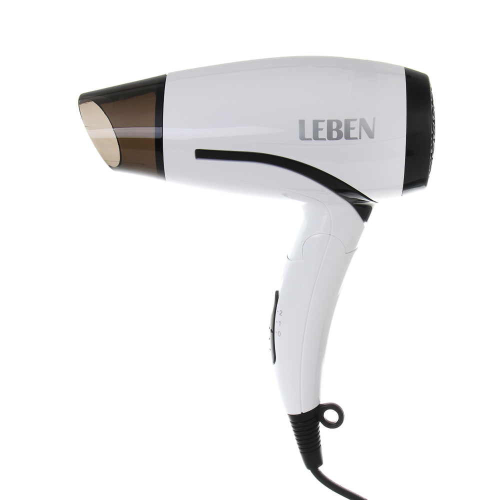 LEBEN Фен для волос, складной, 1200 Вт, 2 скорости, бело-черный, концентратор - #1