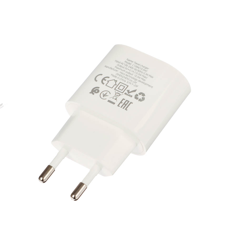 hoco. Зарядное устройство модель C109A, USB-A 10.5W, цвет: белый - #13