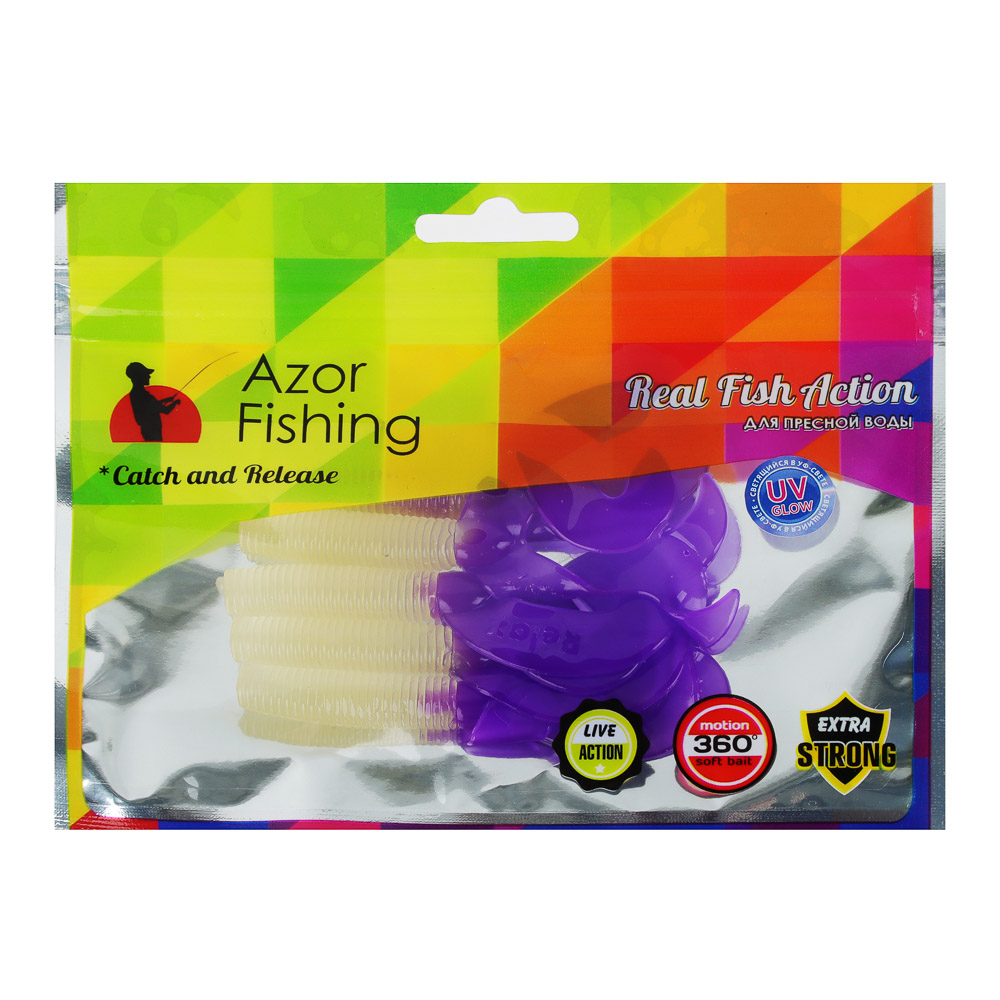 AZOR FISHING Твистеры с ультрафиолетовым покрытием, 8 см, 5 шт. в уп. силикон, 5 цветов - #7