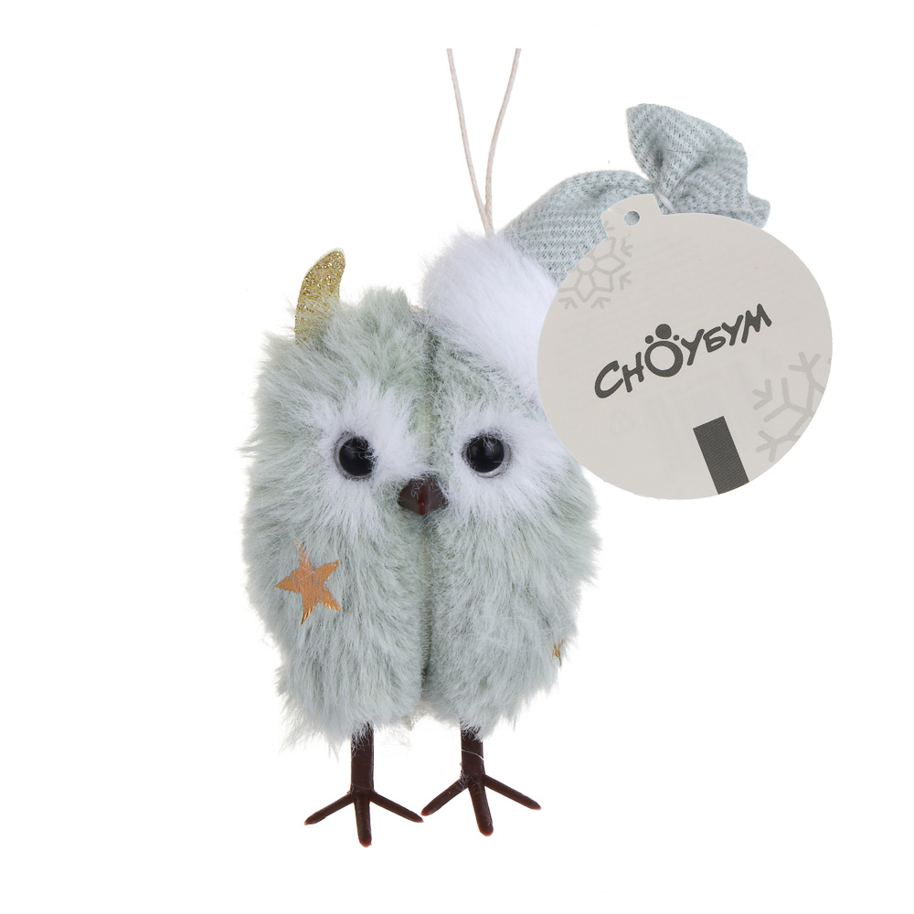 СНОУ БУМ Сувенир елочный Сова в шапке 11 см, полиэстер, св-зеленая, 2 вида - #5