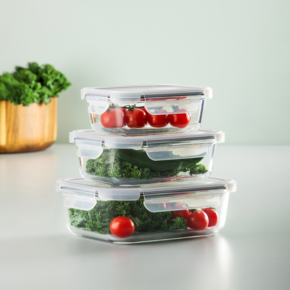 VETTA Набор контейнеров для продуктов на защелках 3пр, 370мл, 600мл, 1000мл, жаропрочное стекло - #13