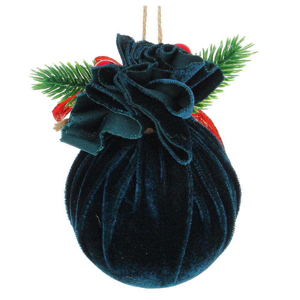 Подвеска Сноубум "Шар новогодний" в вуали с декором из хвои, малахитовый - #3