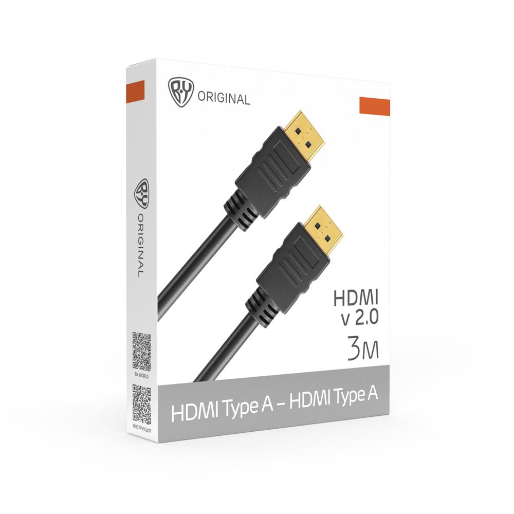 Кабель HDMI Type A-Type A BY Base, v2.0 Hight Speed до 18 Гбит/с, 4K@60 Гц, 3 м, PVC, черный - #1