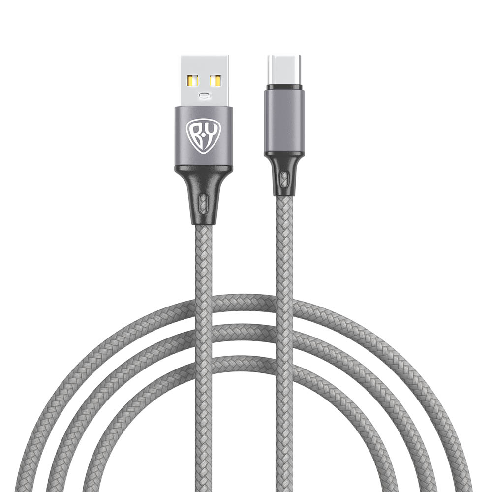 Кабель для зарядки USB(A)-Type C BY Solid, 18Вт, 1 м, 3A, нейлон, мет. кон., графитовый - #1
