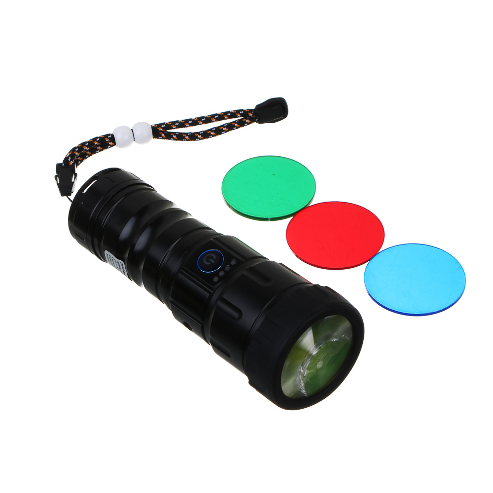 Фонарь ручной, LED, 5 реж, 55х157мм, алюм, съем аккум. 1х38650, фокус, 5 линз, дальн 800 м, 1380 лм - #2