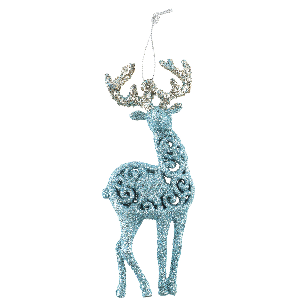 СНОУ БУМ Подвеска декоративная "Олень" 14 см, пластик, глиттер, голубой, 2 дизайна - #5